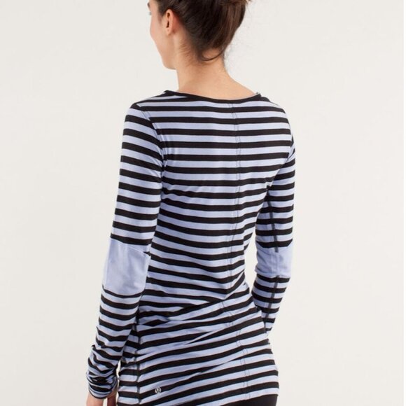 Lululemon - sz 4 - Devotion Long Sleeve Tee in Sea Stripe Polar Haze Black - Picture 2 of 13